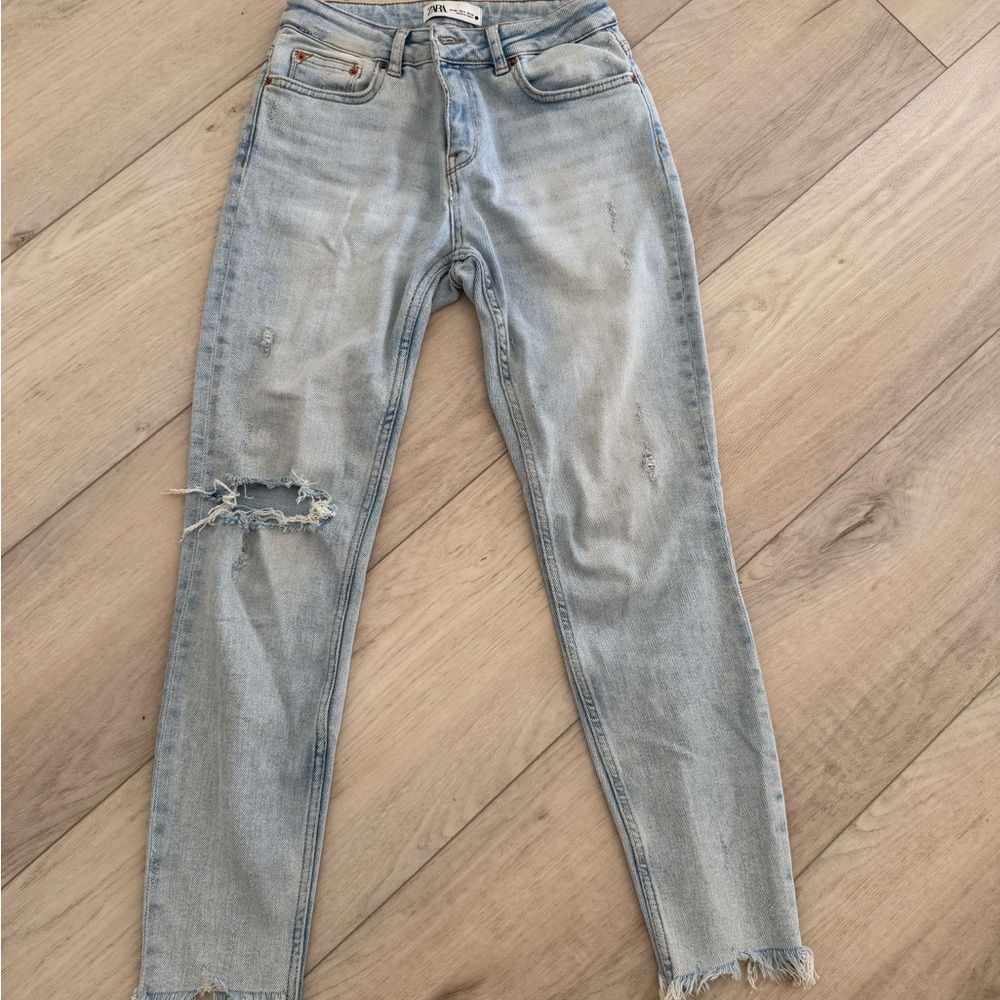 Zara Light Blue Distressed Skinny Jeans